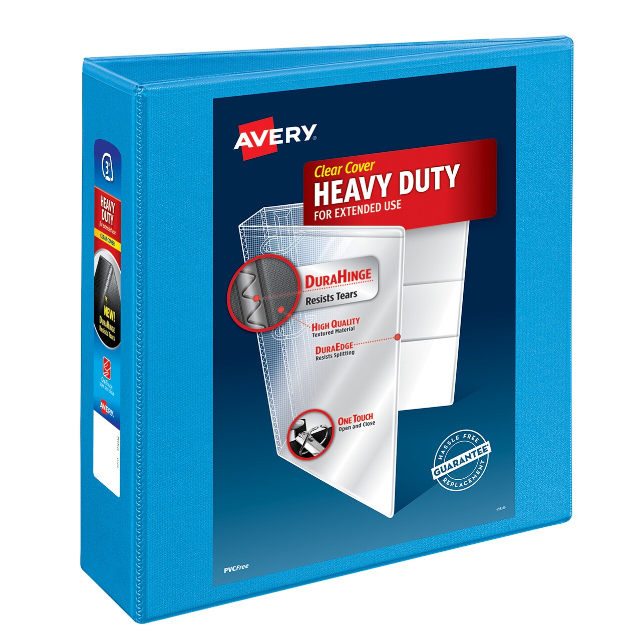 Avery Nonstick Heavy-Duty View 3 Ring Binder, 3" One Touch Slant Rings, 1 Light Blue Binder (05601)